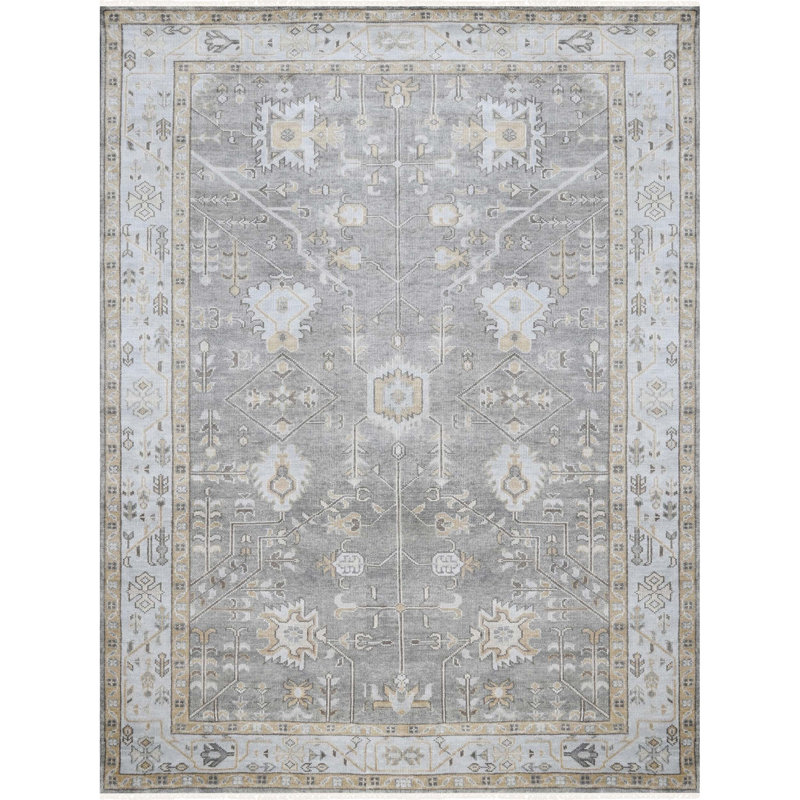 Hand Knotted Wool Oriental Area Rug in Gray/Light Blue/Tan, Rectangle 9' x 12'
