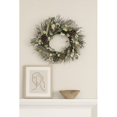 Dried Flowers Lotus and Eucalyptus 22" Tropical Wreath