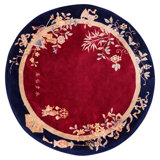 Majestic Darck Red Color with Flower Design Antique Oval Chinese Art Deco Rug