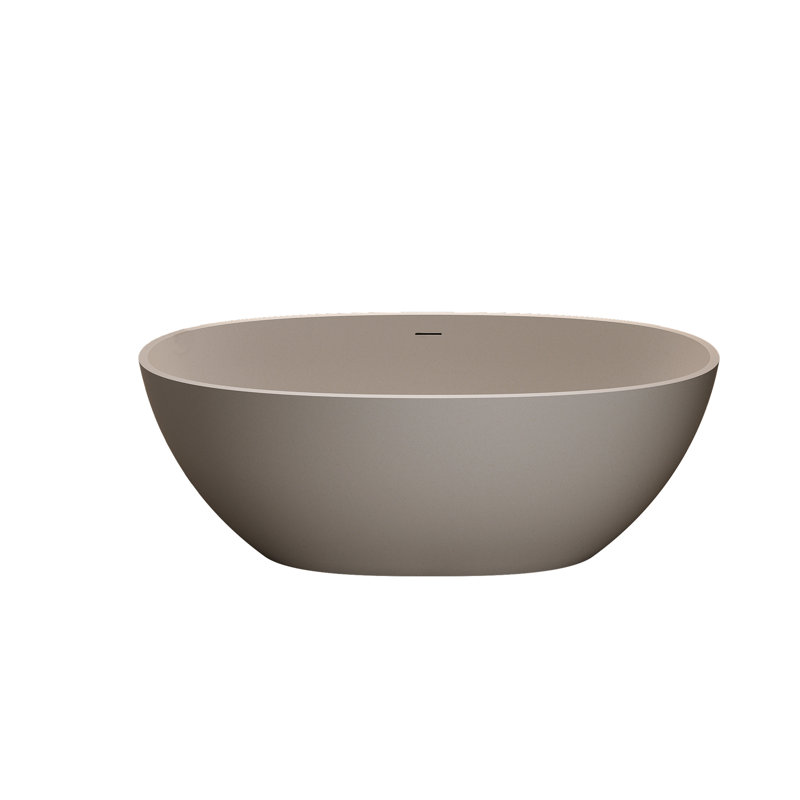 67'' Freestanding Solid Surface Soaking Bathtub, Beige, 30.44 In Width, 21.55 Height, 318.06 Lb, Stone Resin Construction, Overflow And Pop - Up Drain, Easy Installation, Relaxing Bath Experience
