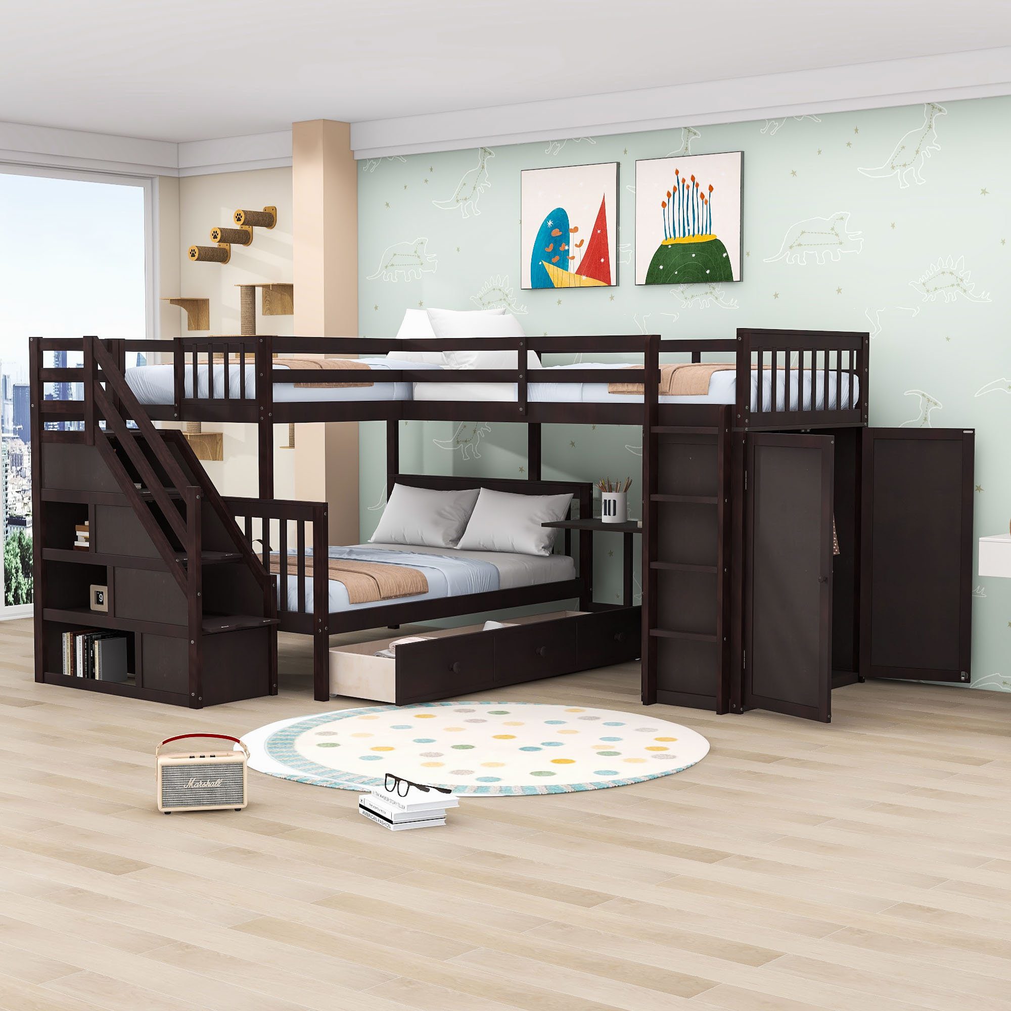Harriet Bee Twin And Twin Over Full Wooden Bunk Bed With Built-In ...