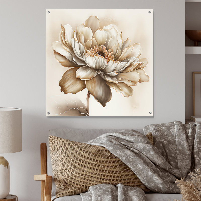 Indigold, fleur beige I - décoration florale murale en acrylique, H 16 po x l 16 po