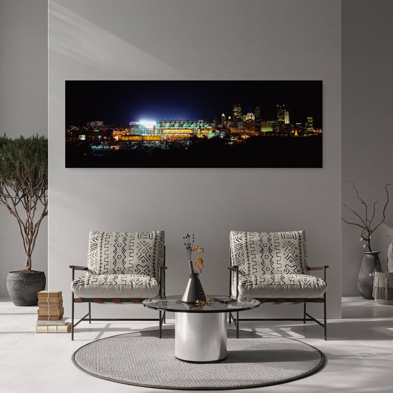 Stadium lit up at night in a city Heinz Field Three Rivers Stadium Pittsburgh Pennsylvania USA 1 Piece Wrapped Canvas Panoramic Wall Art