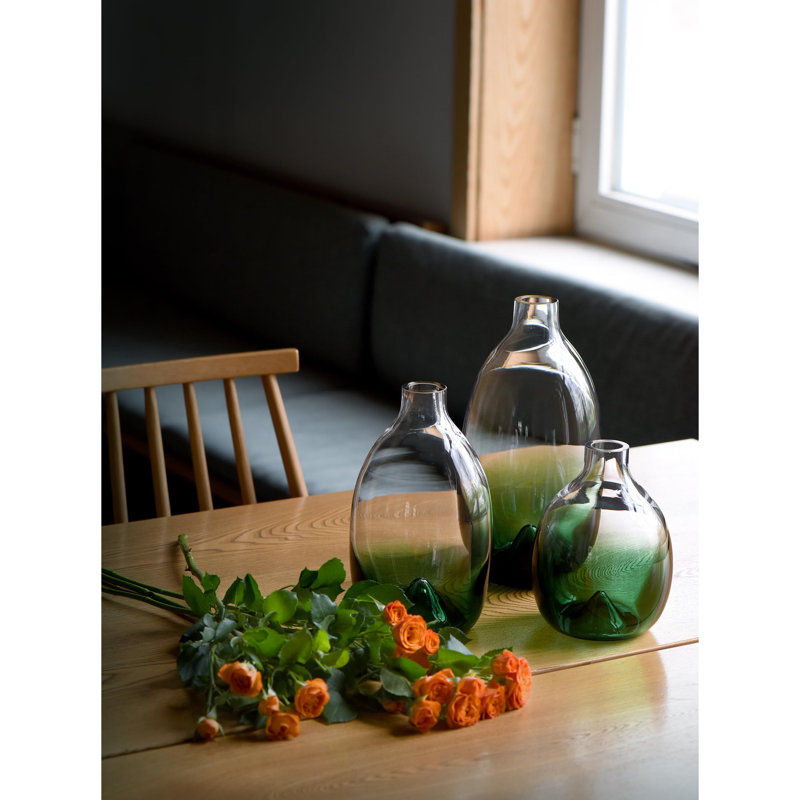 Ensemble de 3 vases en verre et centres de table en verre, Vert