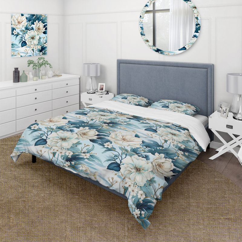 Ensemble de housse de couette nautique bleu océan élégant, Housse de couette simple + 1 taie décorative stan