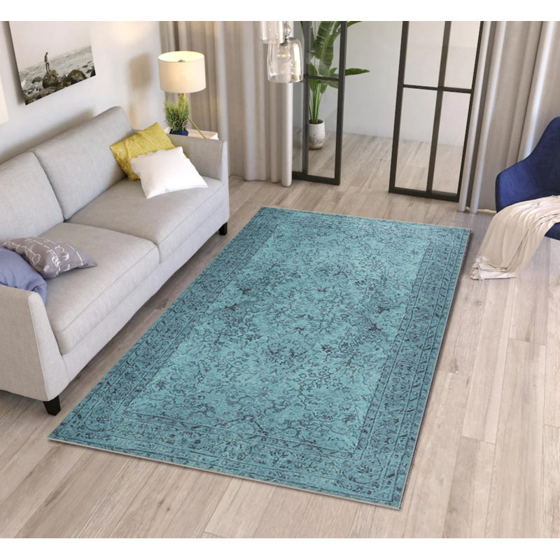 Tapis décoratif turquoise et bleu sarcelle, Rectangle 3 pi 10 po x 5 pi 3 po