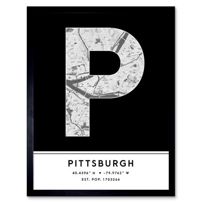 Pittsburgh City Map Pittsburgh Black & White - Single Picture Frame Typography