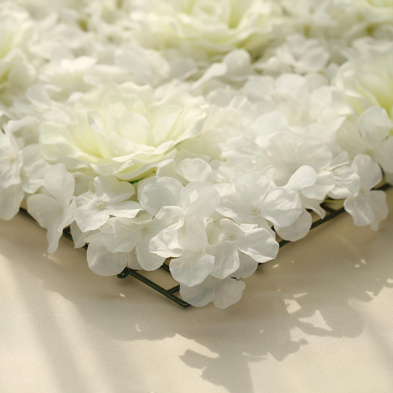 Cream Silk Hydrangea and Rose Floral Wall Panel with Lights