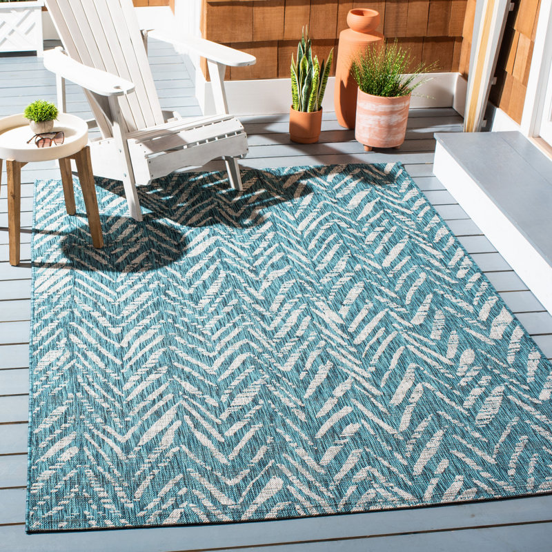 Adamski Chevron Blue/Gray Indoor/Outdoor Area Rug, Rectangle 9' x 12'