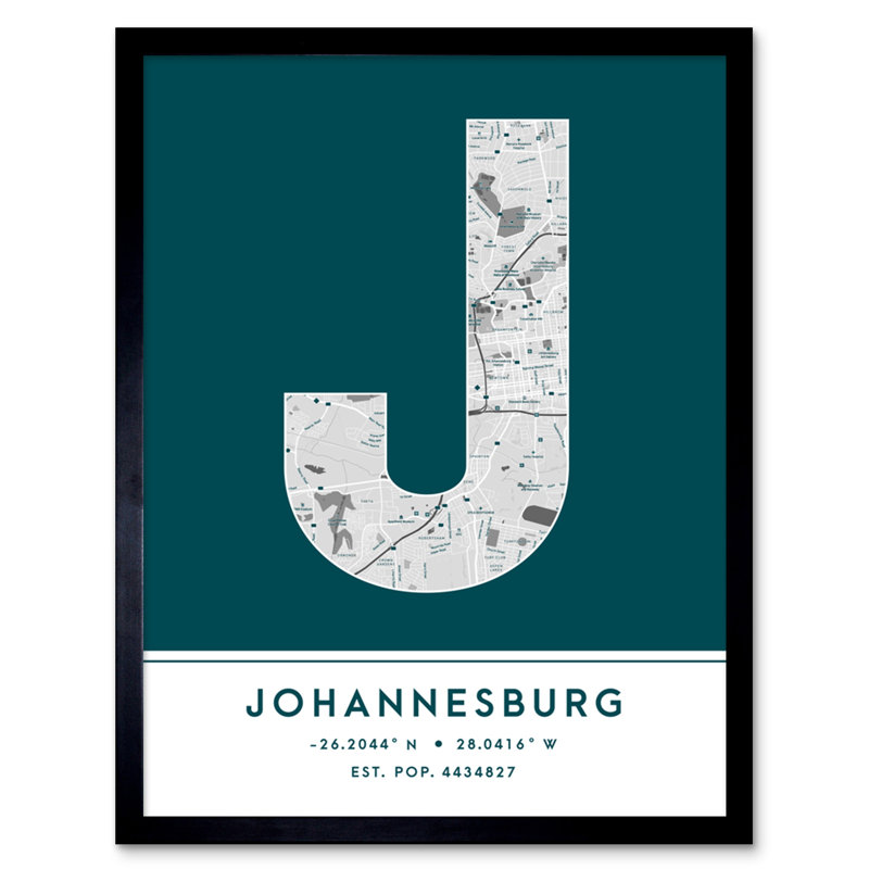 Johannesburg City Map Johannesburg Teal 1 Piece Single Picture Frame Wall Art