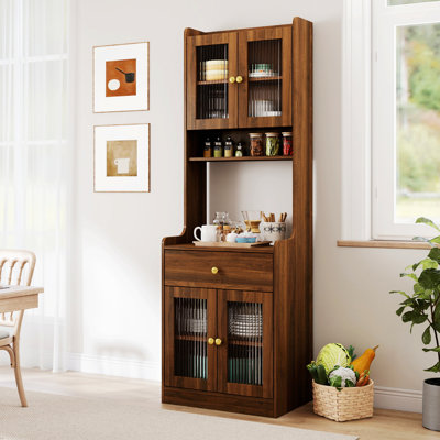 Kitchen Storage Cabinet, Farmhouse Kitchen Hutch Buffet Cabinet With Microwave Stand, Freestanding Buffet Sideboard For Home