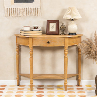 Half Moon Console Table with Drawer & Shelf