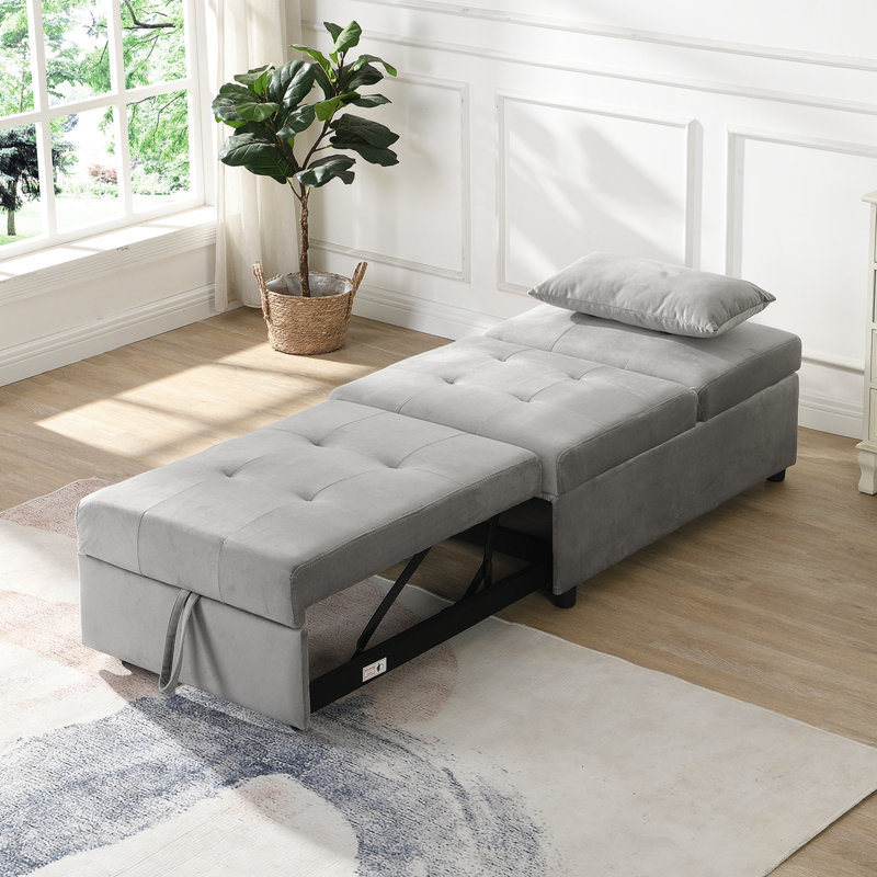 Canapé-lit pliant avec repose-pieds, Velours gris velours