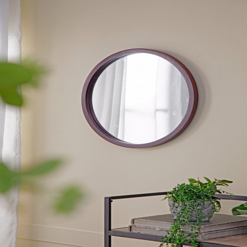 Miroir mural 20 "x 20" avec cadre en bois et finition noyer, miroir mural, Brun