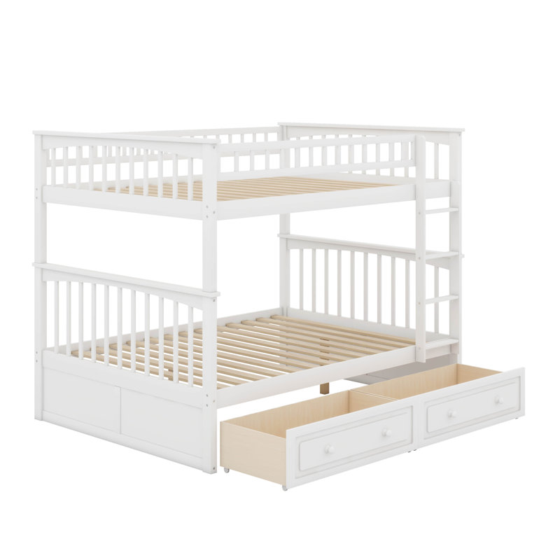 Full Over Full Bunk Bed With Drawers, White