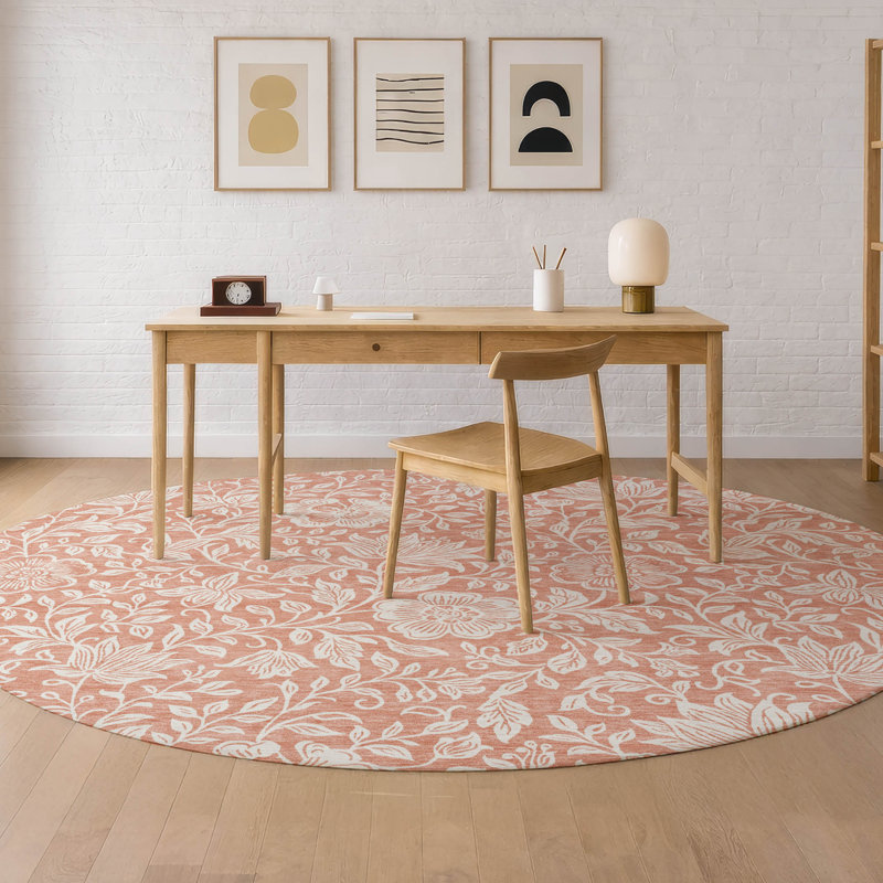Tapis floral intérieur / extérieur lavable à la machine Chantille ACN2572, Saumon, Rond 8 pi