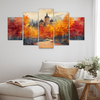 Orange Red Autumn Chateau In France II - Chateaus Wall Art Set