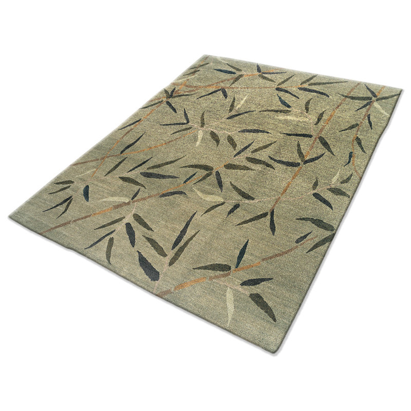 Kyoto Wool Floral Area Rug in Green/Purple, Rectangle 6' x 9'