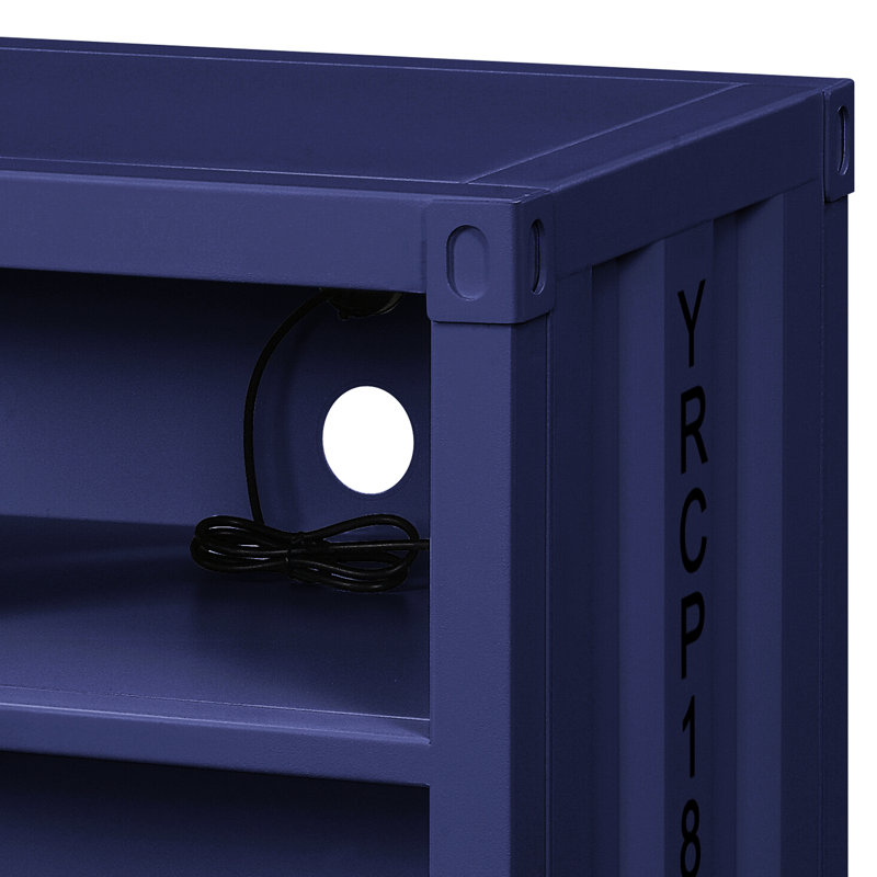 Table de chevet bleue en métal avec 2 tablettes ouvertes - mobilier de chambre industriel moderne pour tablette chic