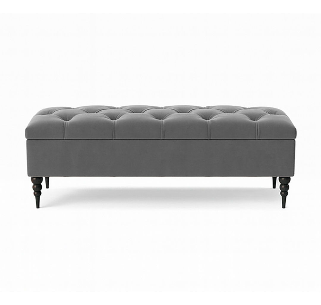 Safar Wide Tufted Rectangle Ottoman Storage Bench – Upholstery Plush Velvet Shoe Bench with Black Turned Wooden Legs