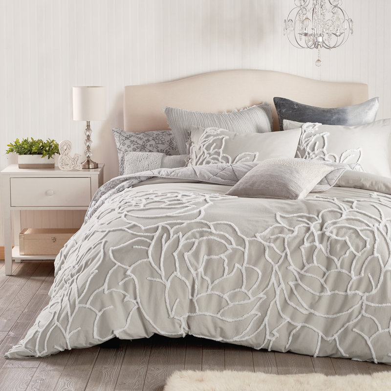 Aucion Cotton Floral Comforter, Twin Comforter + 1 Standard Sham, Gray