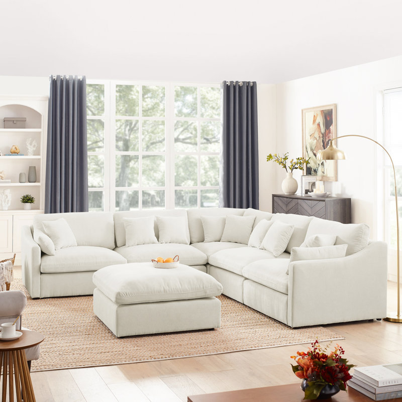 Canapé modulaire en L 6 places avec repose-pieds, 10 coussins, canapé rembourré surdimensionné avec coussin de duvet rembourré amovible pour le salon (modulaire)
