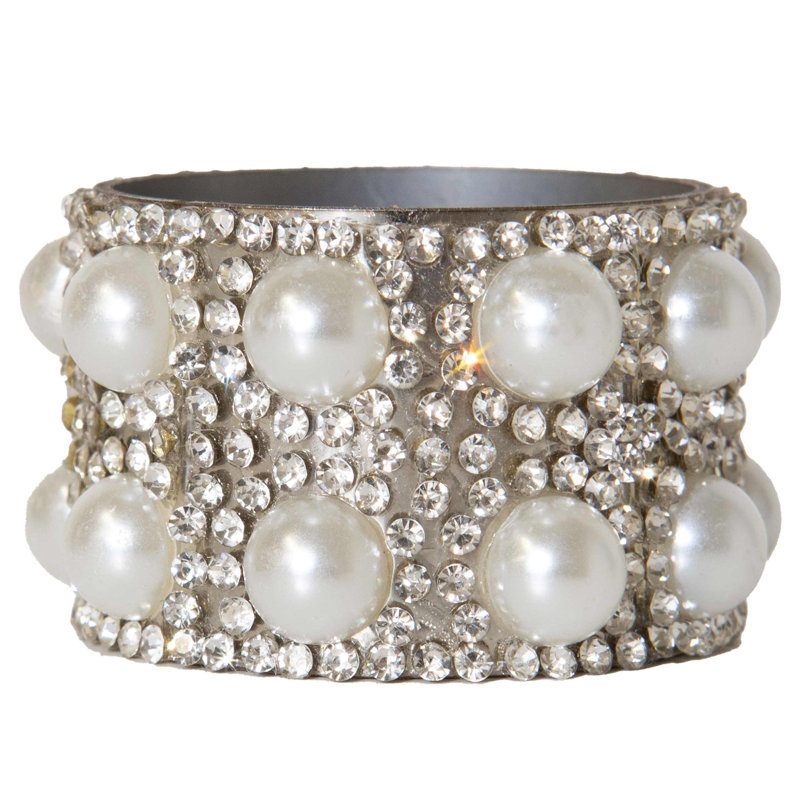 Ensemble de 4 serviettes de table Sparkles Home Montaigne Pearl | Faux perle et strass en acier inoxydable.