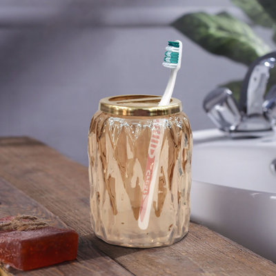 Porte-brosse à dents compacte à fentes multiples pour rasoirs, accessoires de maquillage avec finition ambrée chaude