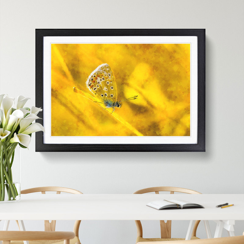Yellow Butterfly - Picture Frame Painting Print, 36cm H x 48cm W x 2cm D, Black Framed