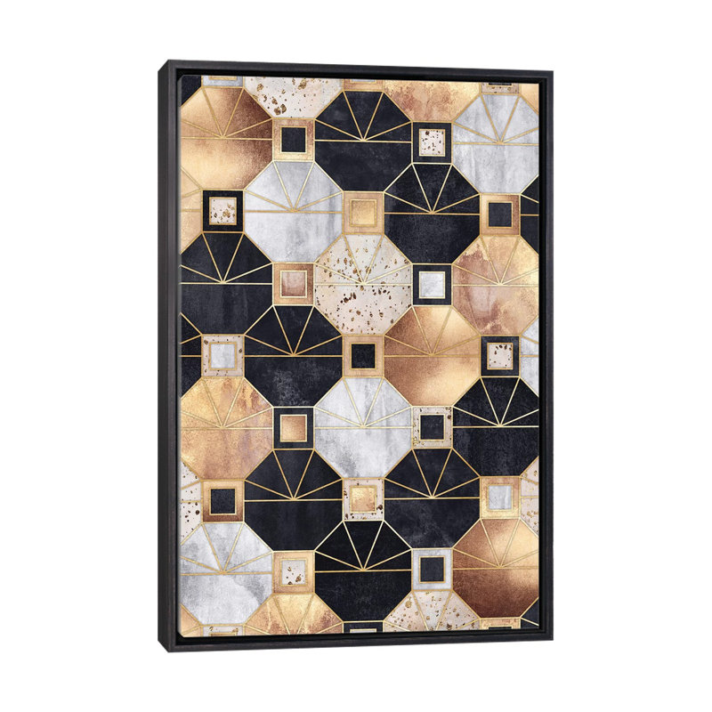 Art déco octogones par Elisabeth Fredriksson-impression d’art graphique, Toile avec cadre noir patiné, Pas de tapis
