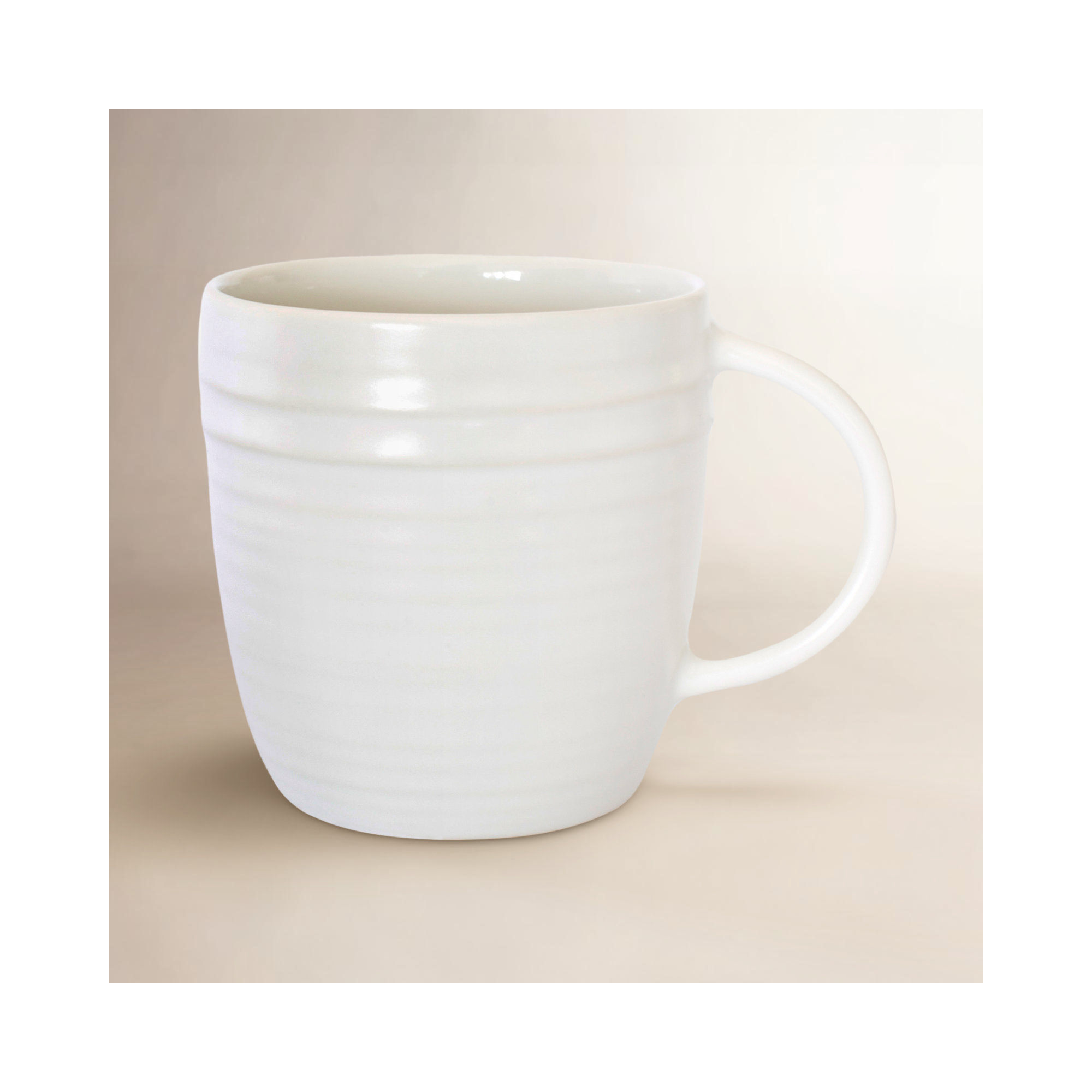Lines Handmade Terra Cotta Coffee Mug, White