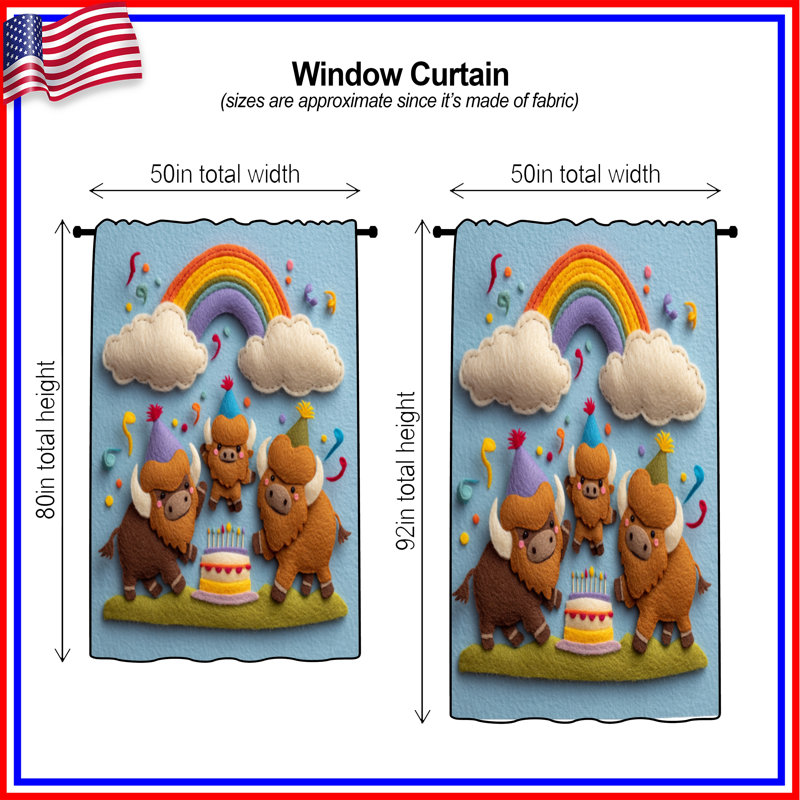 Rideaux de fenêtre Felt Buffalo Birthday Party, Blocage, 50 po x 92 po - 1 panneau