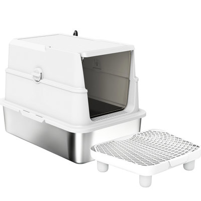 Xl Stainless Steel Cat Litter Box With Flip - Top, For Big Cats, Scratch , Odor Control, Effortless Installation In Steel, Top Design, Suitable Large Proof, Keeps Odors At Bay