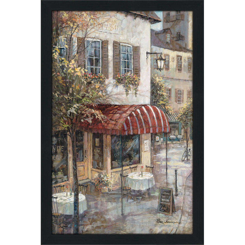 « coffee house ambiance », reproduction de peinture à l’huile encadrée, H 51,5 po x l 35,5 po x P 0,75 po