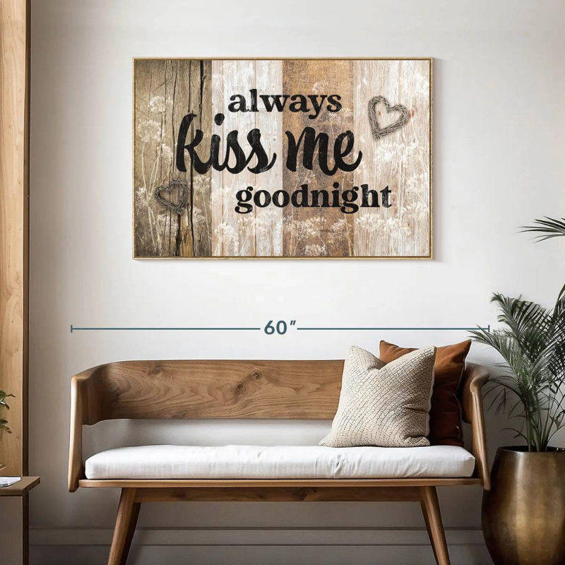 Plaque murale Kiss Me Goodnight, Cadre flottant en bois naturel, 40 po x 27 po