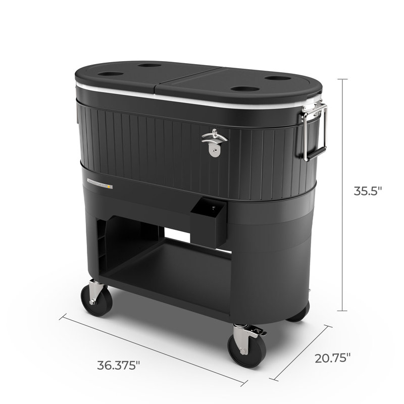 Grand chariot refroidisseur d'extérieur sur roulettes Permasteel 120 pte sur roulettes, refroidisseur de patio roulant avec séparateurs pour compartiments séparés