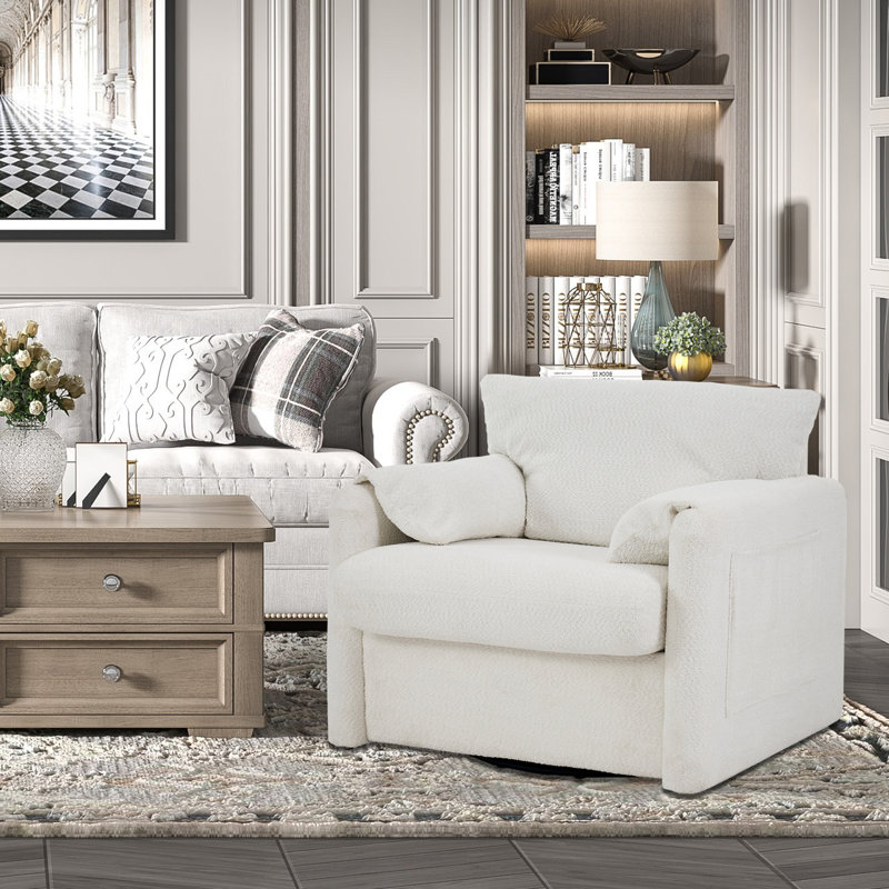 Fauteuil pivotant simple avec revêtement en chenille confortable - Éponge à haute résilience et pieds robustes pour le salon, la chambre à coucher et le bureau