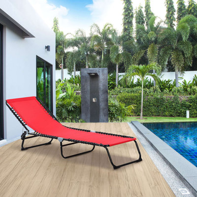 Chaise longue de piscine pliante, chaise de bronzage de patio, chaise longue d'extérieur avec dossier inclinable à 4 positions, coussin, siège respirant en filet et à l'élastique pour la plage, la cour, le patio