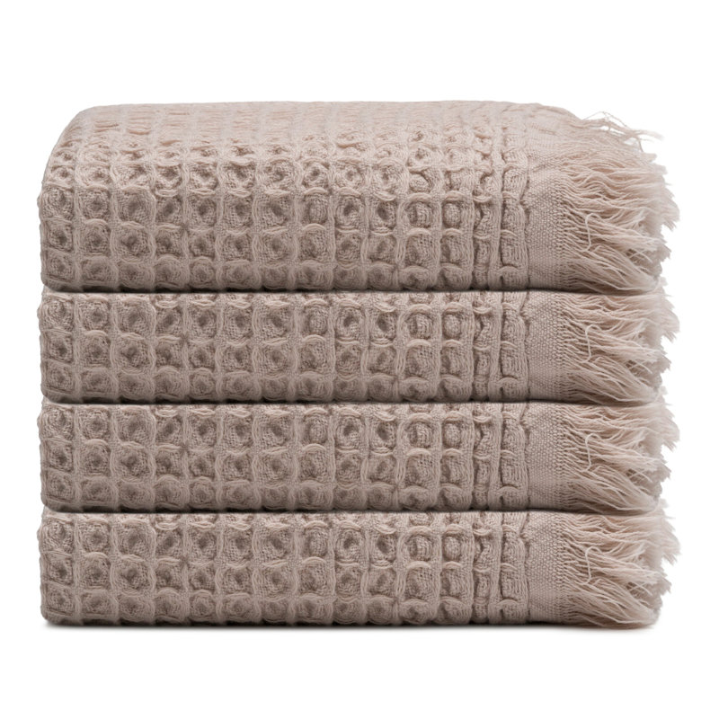 Waffle Turkish Cotton Kitchen & Guest Towel Set of 4, Sand