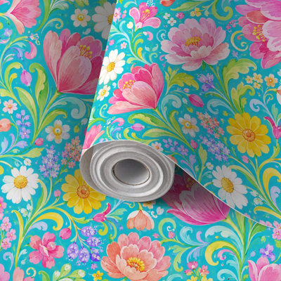 Papier de contact à peler et coller avec tulipes roses à motif floral sans soudure et marguerites blanches auto-adhésives et amovibles 17,7 po x 118 po (45 x 300 cm)