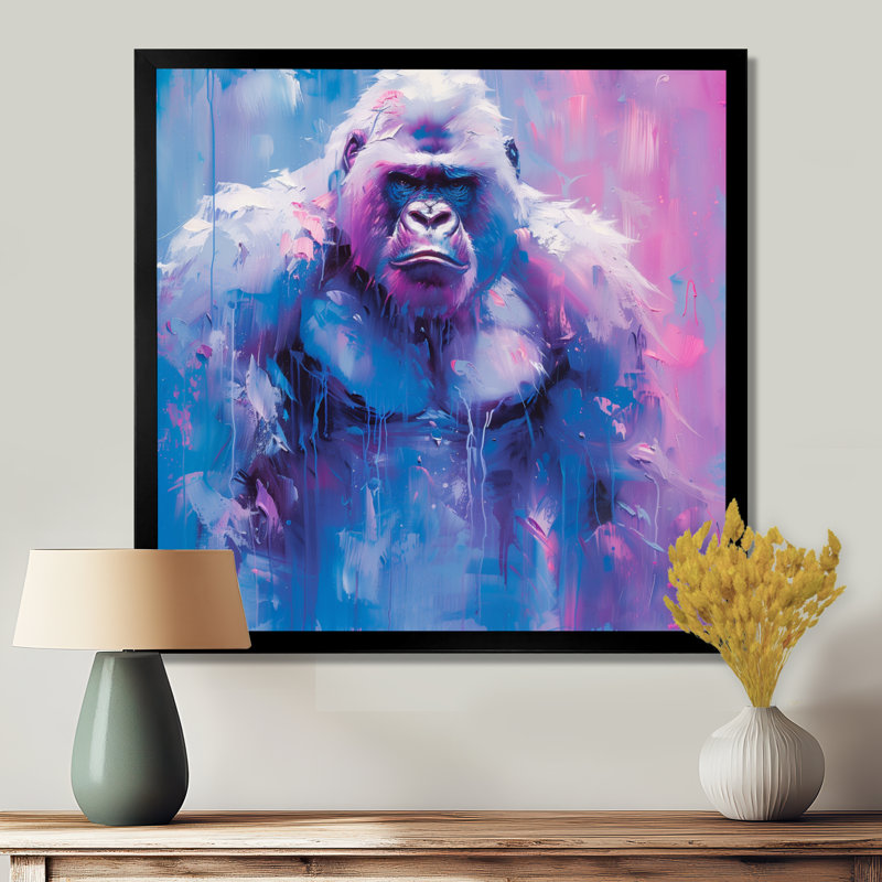Bleu et mauve, Winter Guardian Bigfoot - art mural Bigfoot, H 30 po x l 30 po x P 1 po, Toile encadrée noire simple