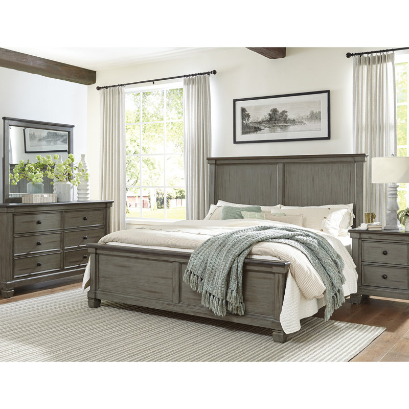 Mobilier de chambre classique style transitionnel rustique et table de chevet 2 tiroirs boutons plats 1 pièce