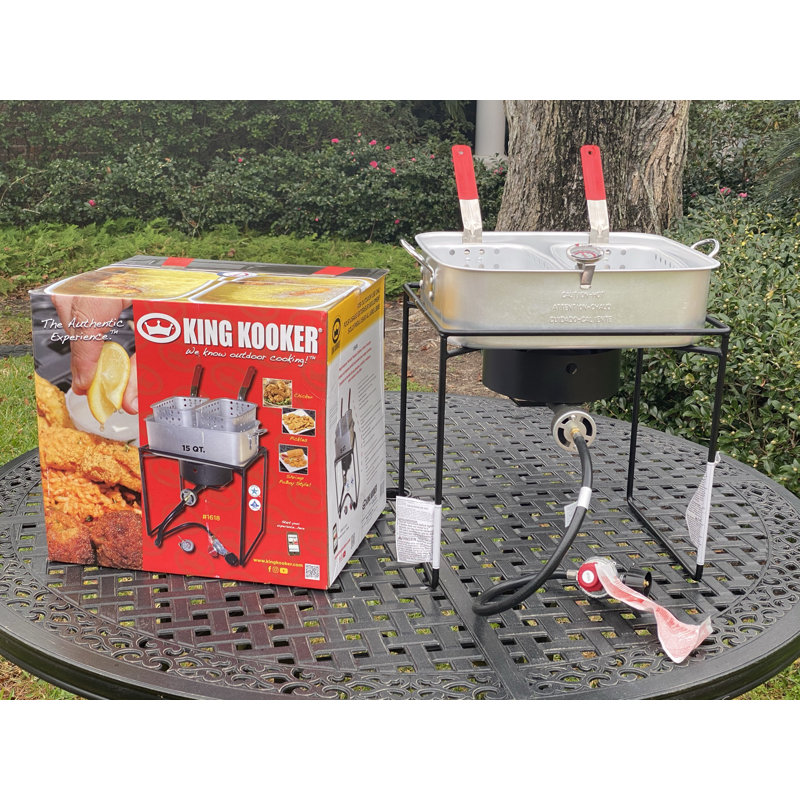 King Kooker 16-Inch Black Aluminum Dual Basket Gas Fryer