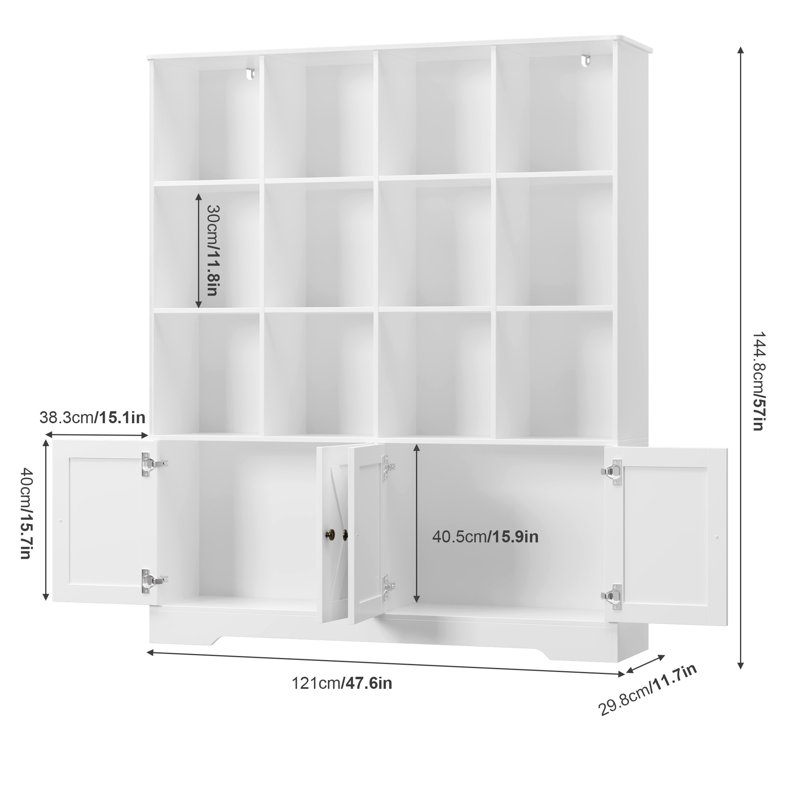 Bibliothèque standard à 4 niveaux en bois H 57 "x l 47,6", Blanc / argent