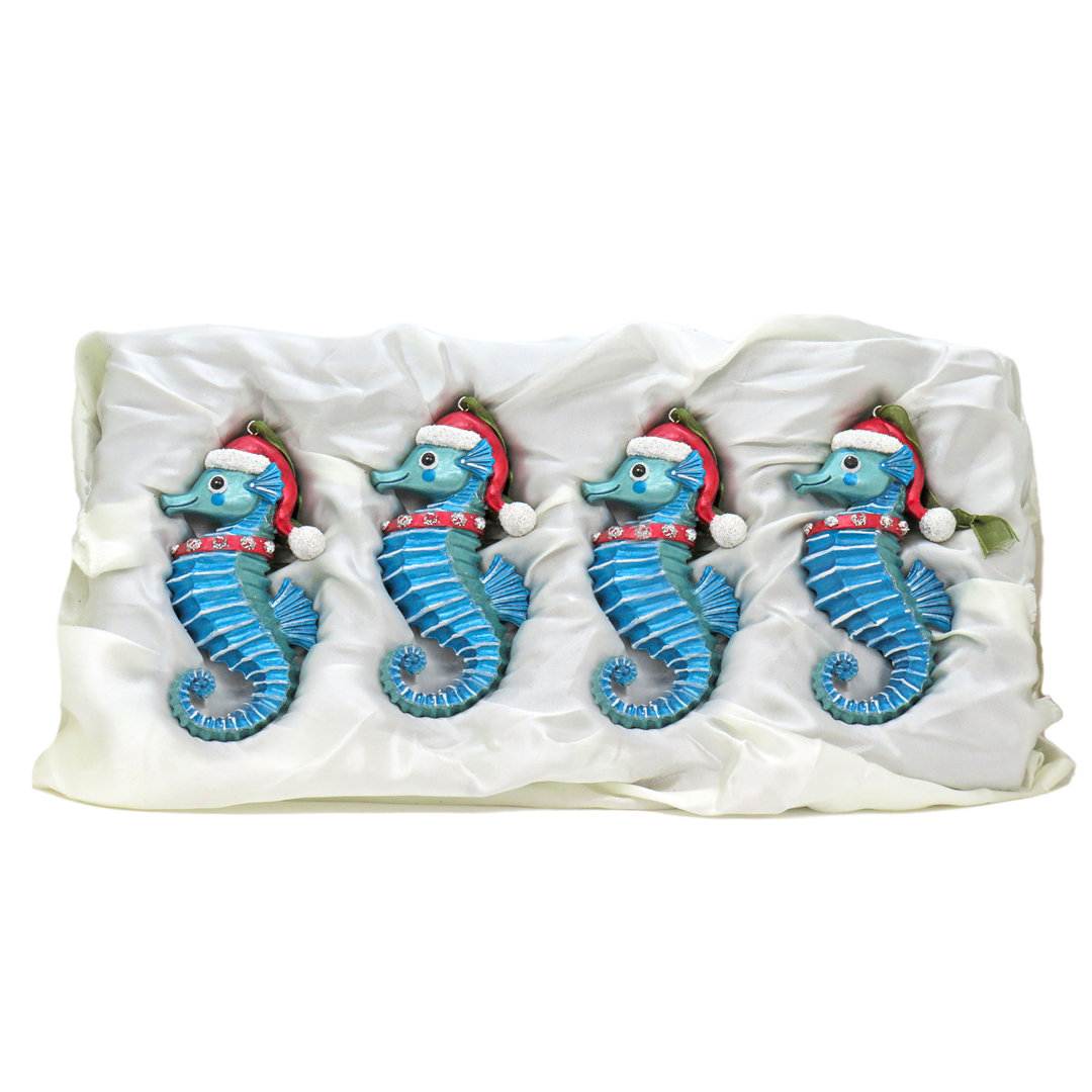Set of 4 Teal Seahorse Hanging Figurine Ornament (Set of 4) HGTV Home Collection