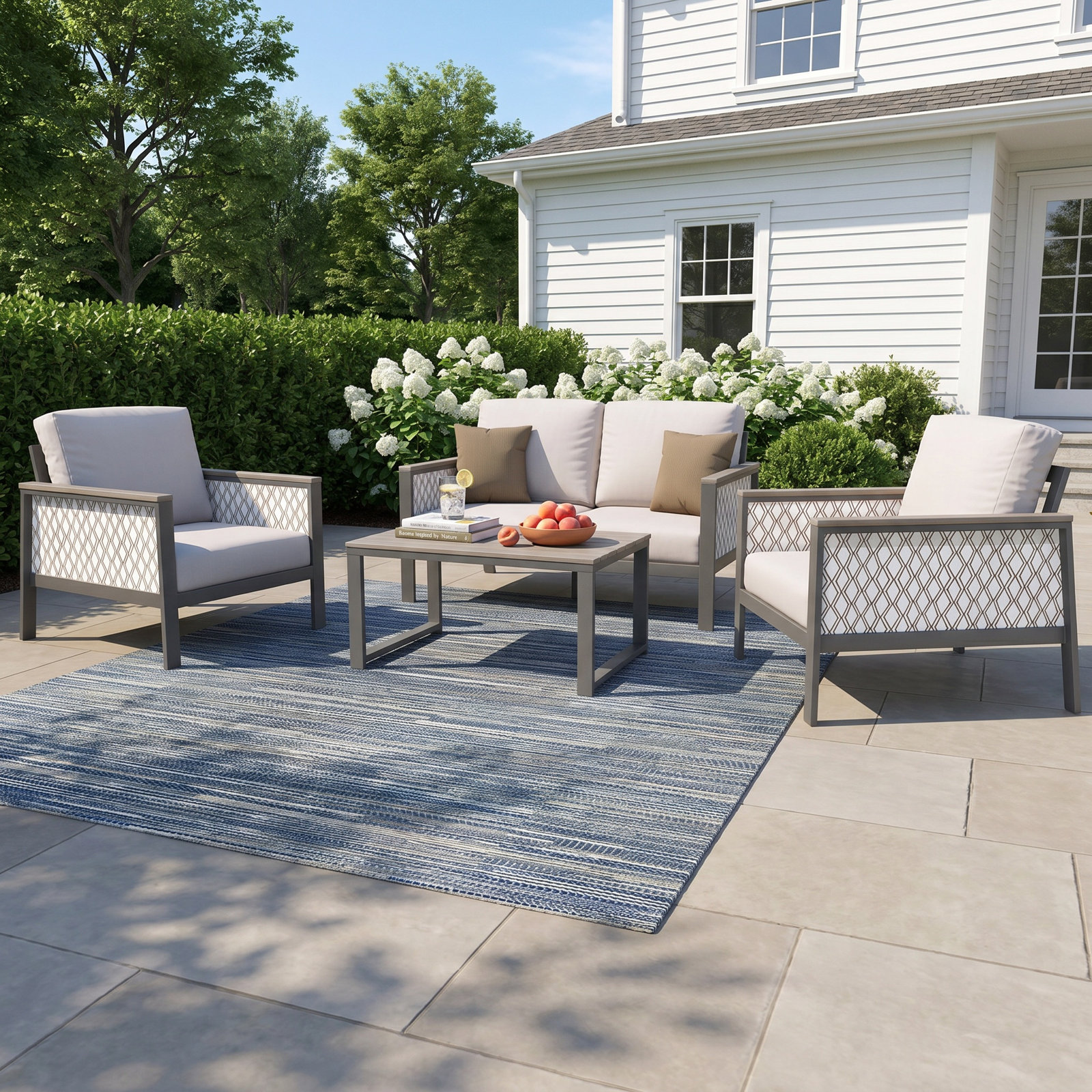 Townsend 4-Person Sunbrella® Patio Seating Group, Canvas White/Voyage Dune Fabric