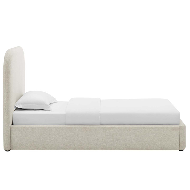 Keynote Upholstered Fabric Curved Platform Bed, Twin, Heathered Weave Ivory