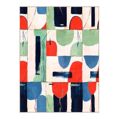 Green Abstract Patterned Woven Base Modern Decorative Washable Rug