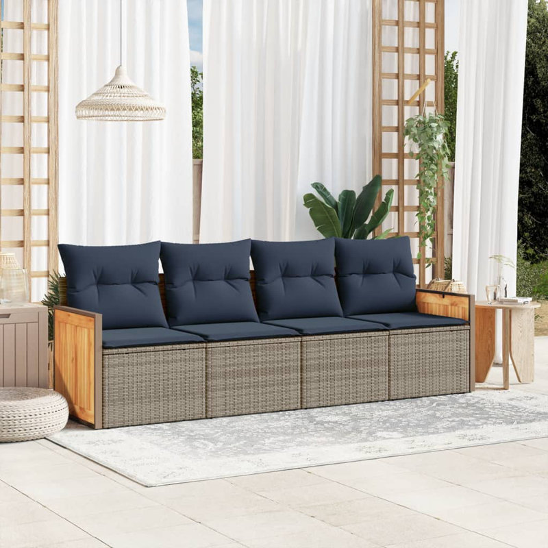 Ensemble de canapé de patio 5 pièces avec coussins en rotin de polyester noir