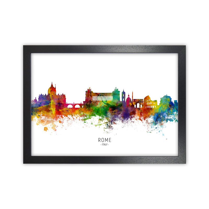 Rome Italy Skyline by Michael Tompsett - Print, 25cm H x 34cm W x 3cm D, Black Framed